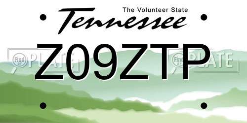 Z09ZTP Tennessee License Plate