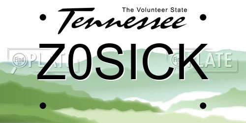 Z0SICK Tennessee License Plate