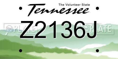 Z2136J Tennessee License Plate