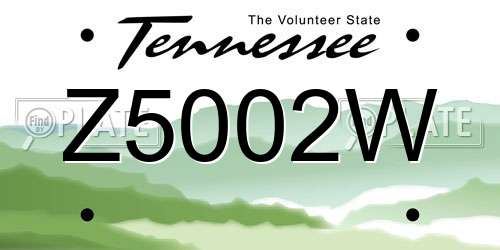 Z5002W Tennessee License Plate