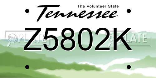 Z5802K Tennessee License Plate