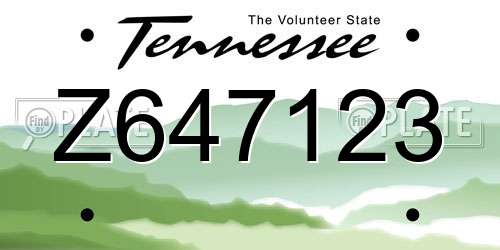 Z647123 Tennessee License Plate