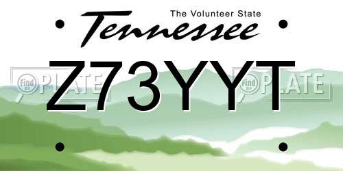 Z73YYT Tennessee License Plate