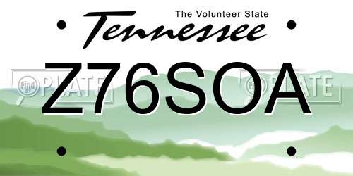 Z76SOA Tennessee License Plate