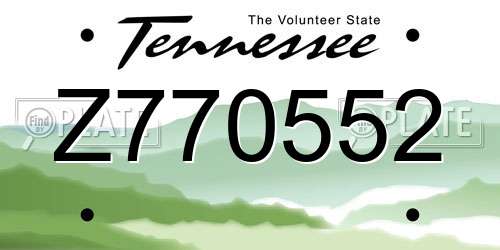 Z770552 Tennessee License Plate