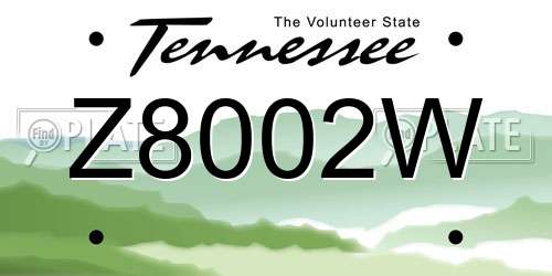 Z8002W Tennessee License Plate