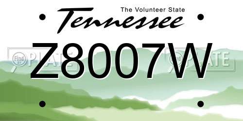 Z8007W Tennessee License Plate