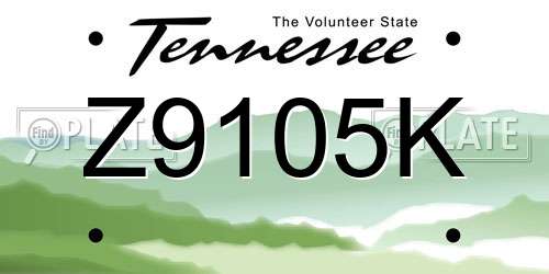 Z9105K Tennessee License Plate