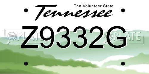 Z9332G Tennessee License Plate
