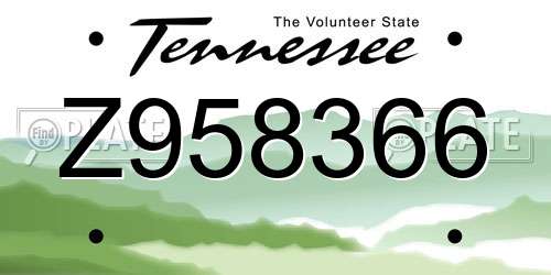 Z958366 Tennessee License Plate