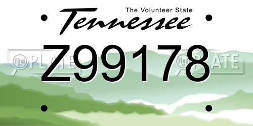Z99178 Tennessee License Plate