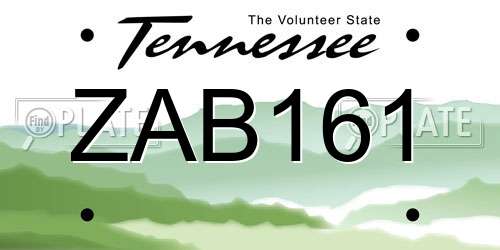 ZAB161 Tennessee License Plate