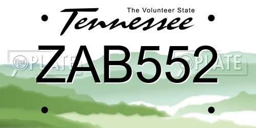 ZAB552 Tennessee License Plate