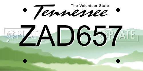 ZAD657 Tennessee License Plate