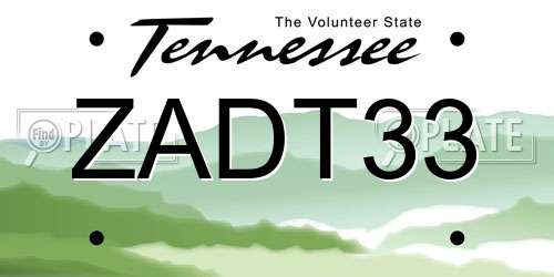 ZADT33 Tennessee License Plate
