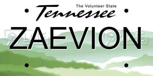 ZAEVION Tennessee License Plate
