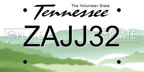 ZAJJ32 Tennessee License Plate