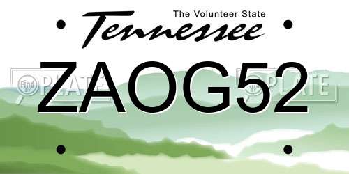 ZAOG52 Tennessee License Plate