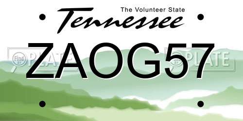 ZAOG57 Tennessee License Plate