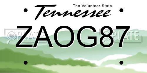 ZAOG87 Tennessee License Plate