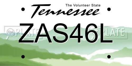 ZAS46L Tennessee License Plate