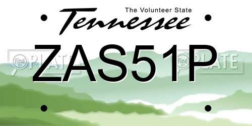 ZAS51P Tennessee License Plate