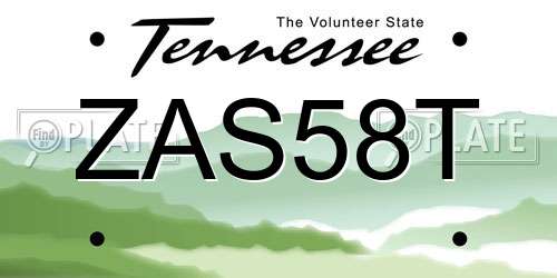 ZAS58T Tennessee License Plate