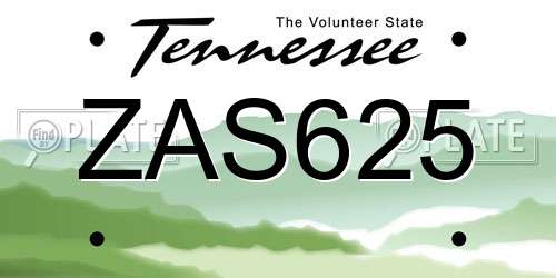 ZAS625 Tennessee License Plate