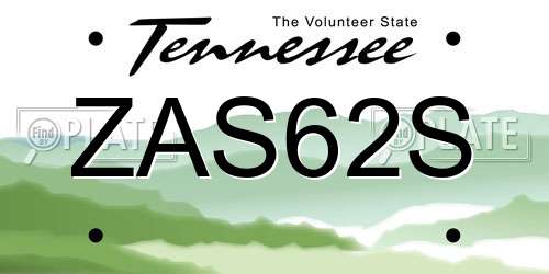 ZAS62S Tennessee License Plate