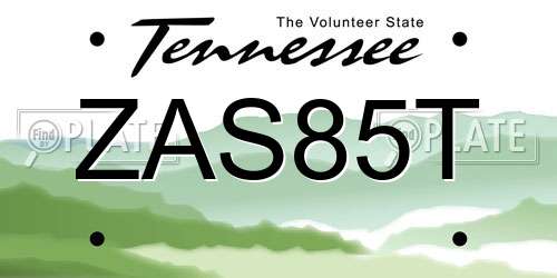 ZAS85T Tennessee License Plate