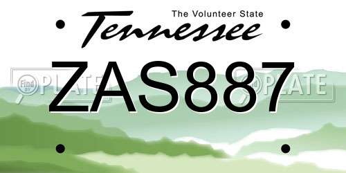 ZAS887 Tennessee License Plate