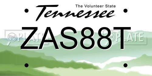 ZAS88T Tennessee License Plate