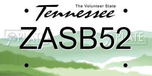 ZASB52 Tennessee License Plate