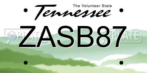 ZASB87 Tennessee License Plate