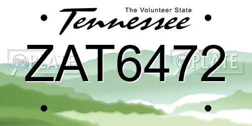 ZAT6472 Tennessee License Plate