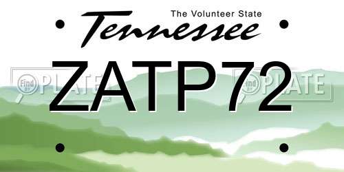 ZATP72 Tennessee License Plate