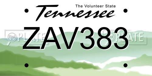 ZAV383 Tennessee License Plate