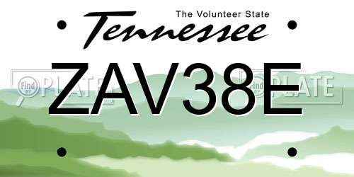 ZAV38E Tennessee License Plate