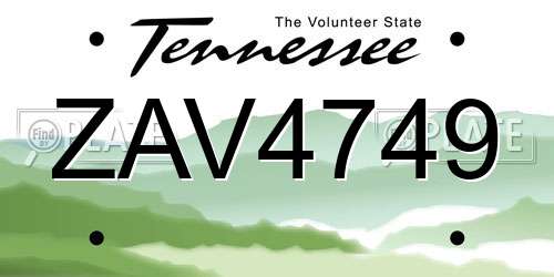 ZAV4749 Tennessee License Plate
