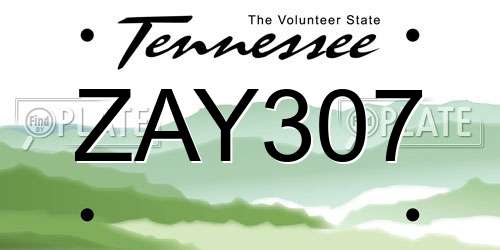 ZAY307 Tennessee License Plate