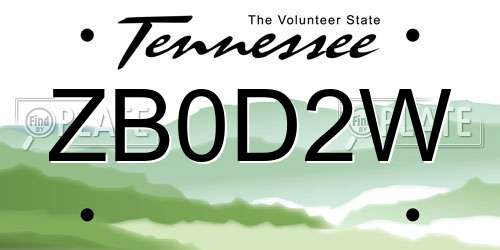 ZB0D2W Tennessee License Plate