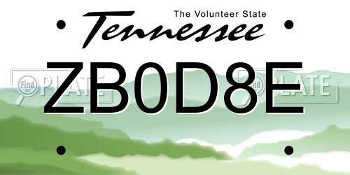 ZB0D8E Tennessee License Plate