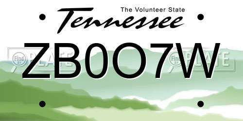 ZB0O7W Tennessee License Plate