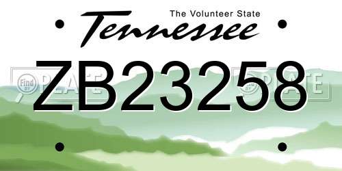 ZB23258 Tennessee License Plate