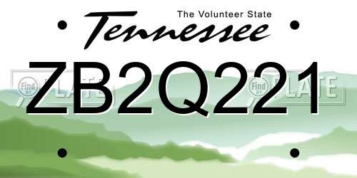 ZB2Q221 Tennessee License Plate