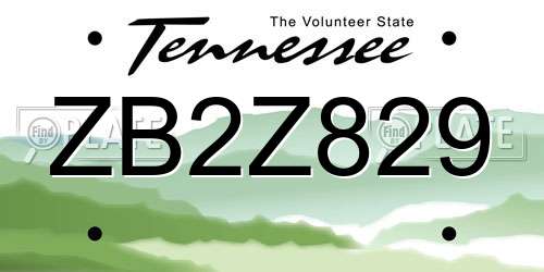ZB2Z829 Tennessee License Plate