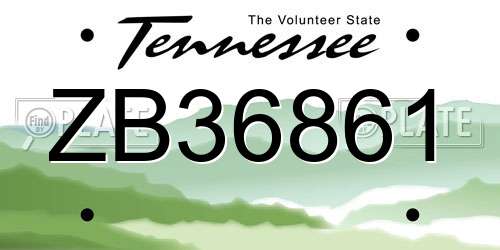 ZB36861 Tennessee License Plate