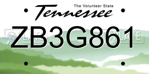 ZB3G861 Tennessee License Plate