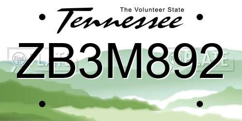 ZB3M892 Tennessee License Plate