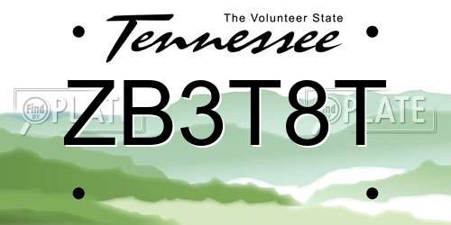 ZB3T8T Tennessee License Plate
